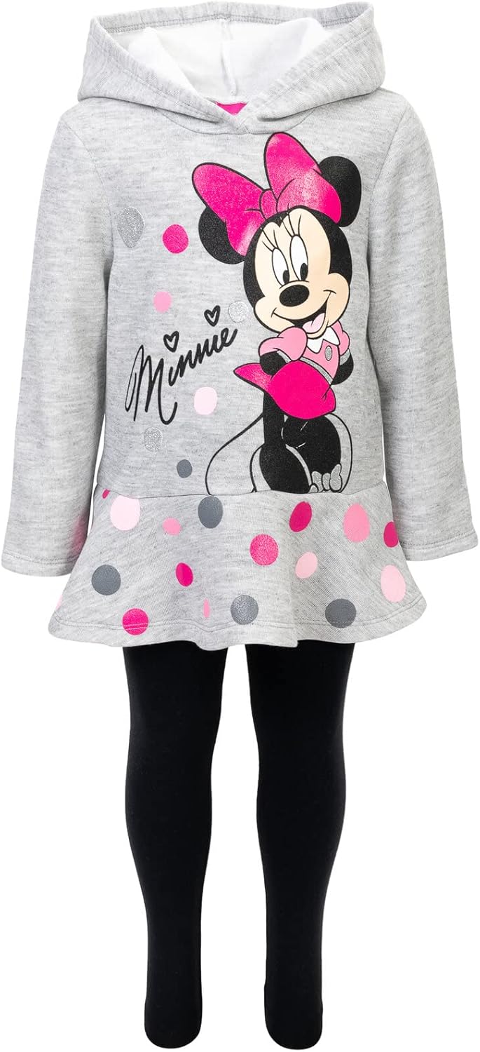 Disney Minnie Mouse Fleece Pullover Crossover Hoodie and Leggings Outfit Set Infant to Big Kid Sizes (12 Months - 14-16)