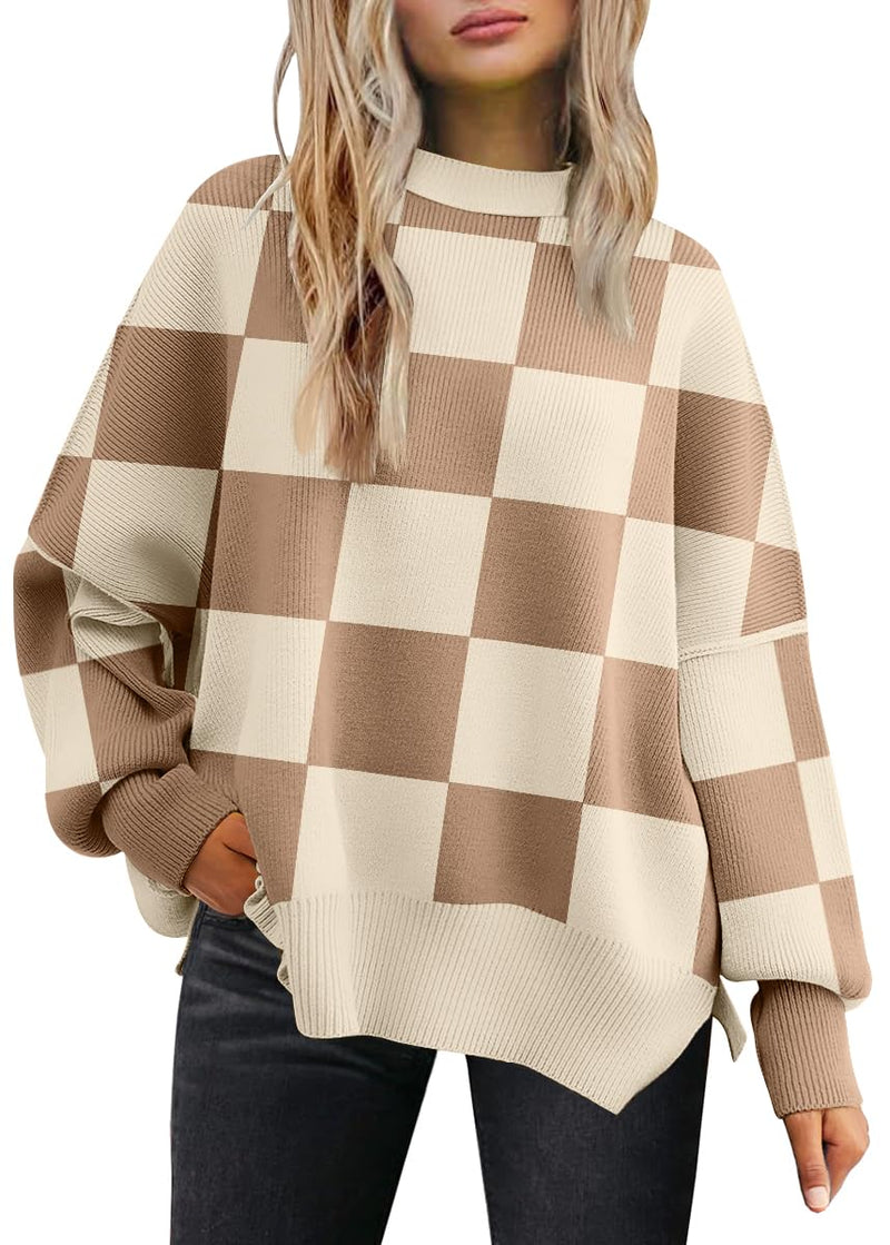 LILLUSORY Women's Oversized Batwing Sweaters 2025 Fall Outfits Trendy Crewneck Knit Side Slit Fashion Pullover Tops-12