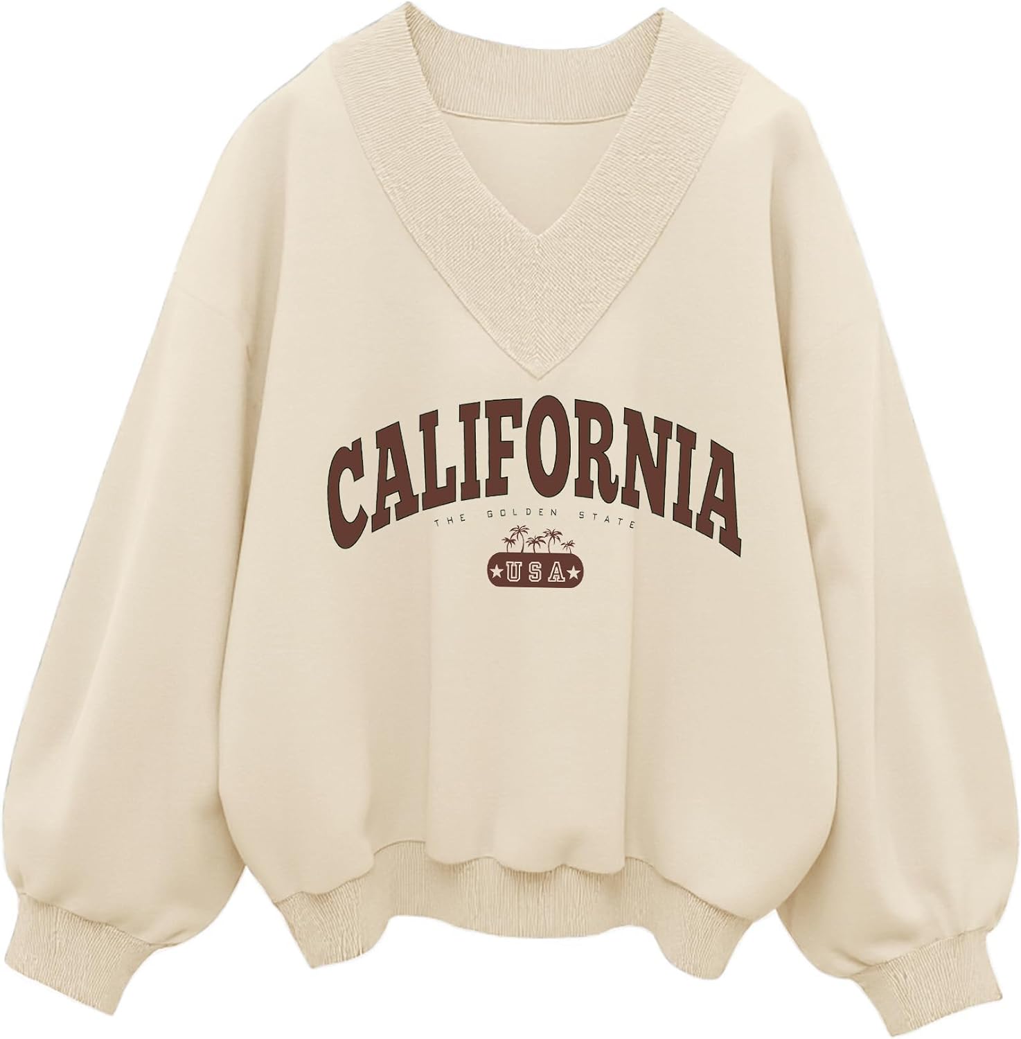 Hilinker Womens V Neck Oversized Sweatshirts Casual Drop Shoulder Long Sleeve Pullover Tops-84