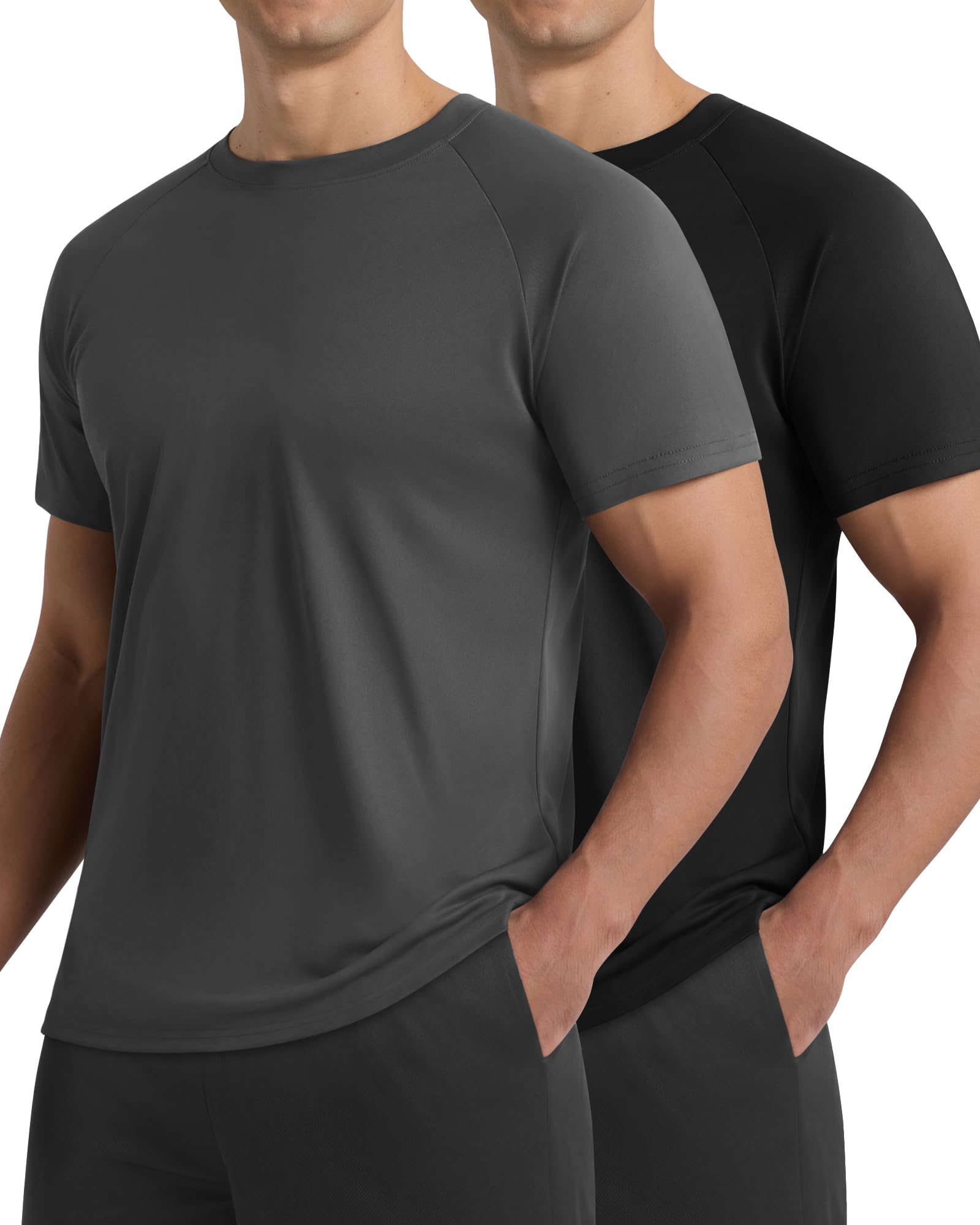 2 Pack Workout Shirts for Men - Black Casual Quick Dry Moisture Wicking Men's T-Shirts for Gym Running Athletic