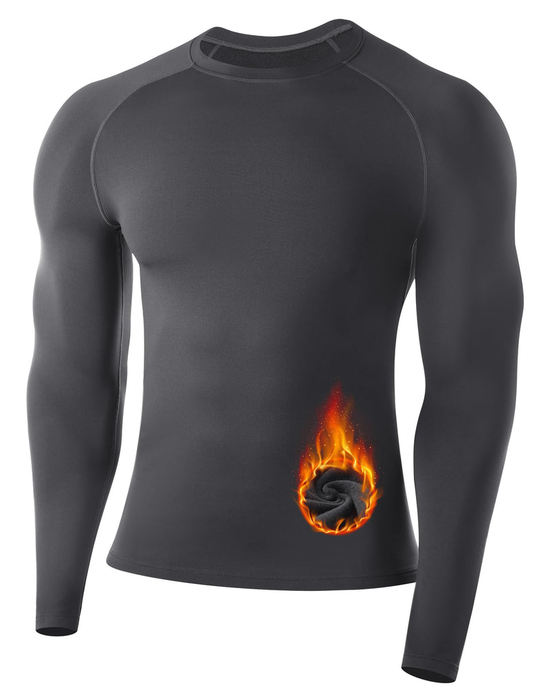 Runhit Men's Thermal Compression Shirt Fleece Lined Long Sleeve Thermal Shirts Athletic Base Layer Top Cold Weather Gear-5