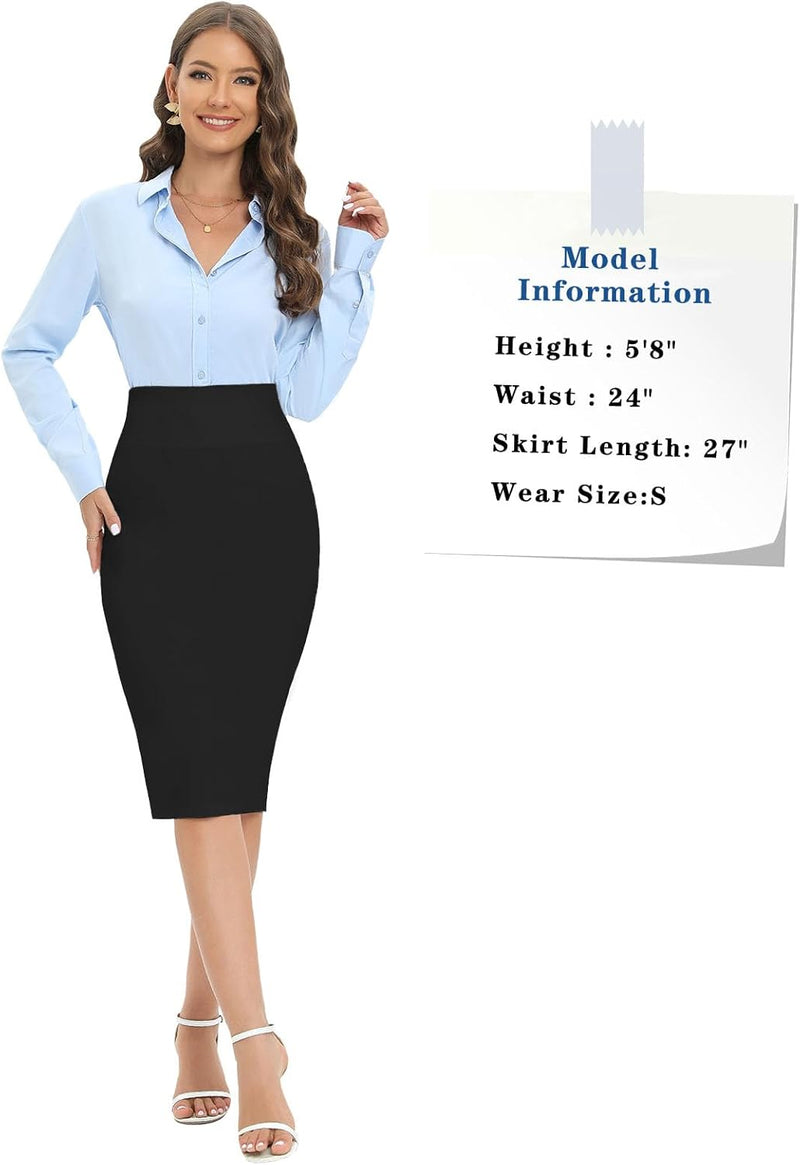 Tapata Women's Office Work Pencil Skirt Stretch High Waist Below Knee Bodycon for Business Casual