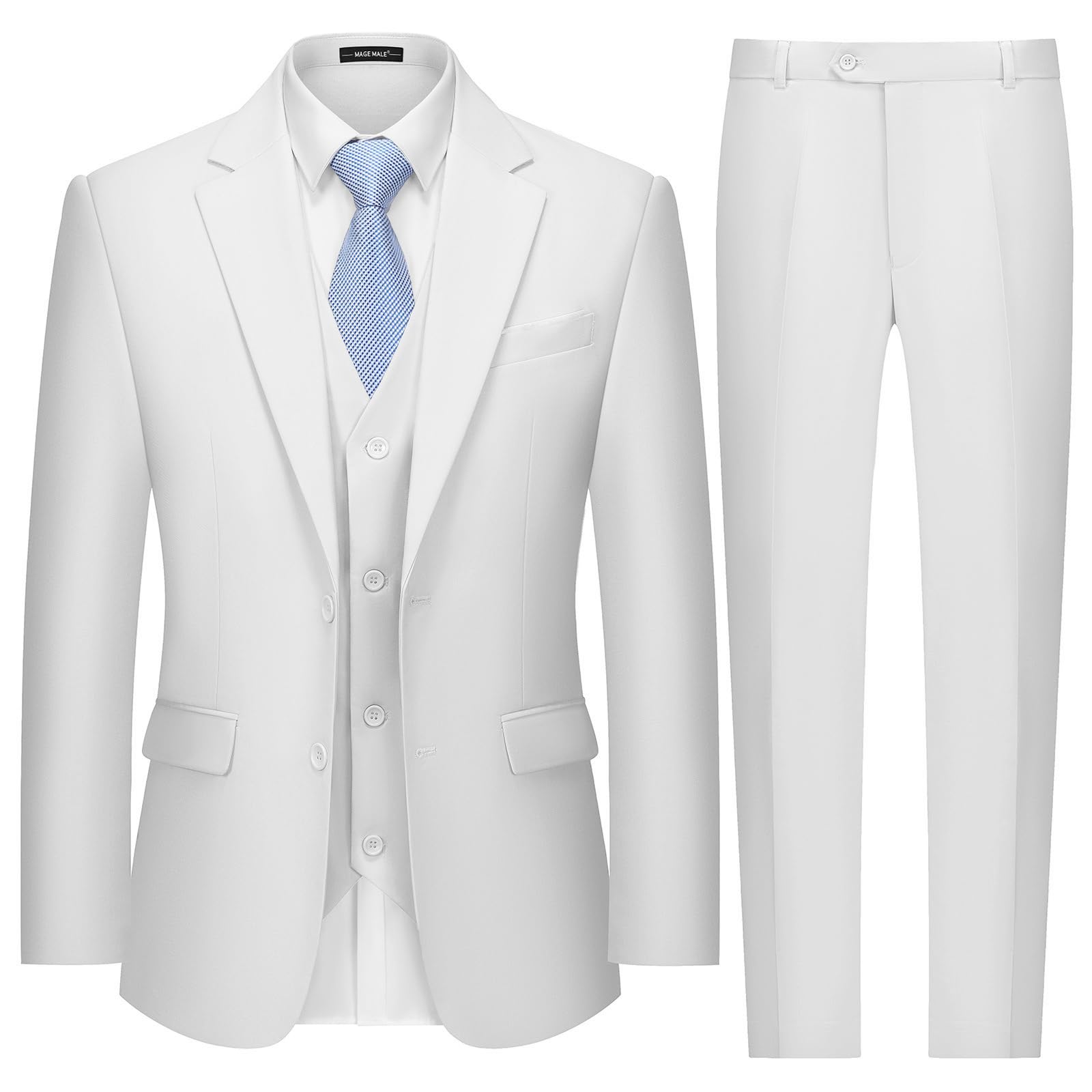 MAGE MALE Mens Two Button 3-Piece Suits Slim Fit Tuxedo Set with Blazer Jacket Vest & Pants for Wedding Prom Business-10