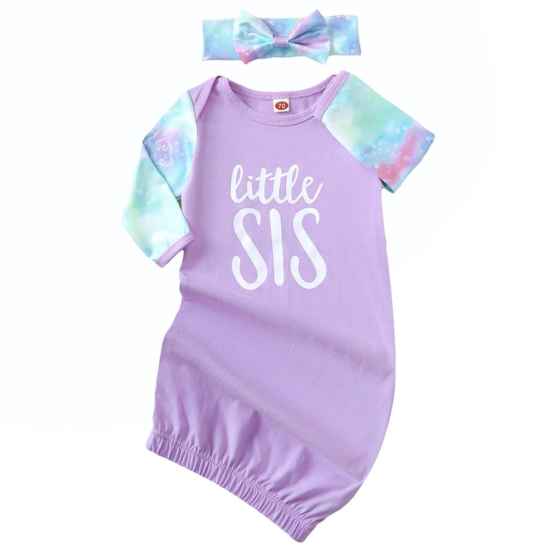 AMAWMW Newborn Baby Girl Little Sister Sleeper Gown Stripe Long Sleeve Nightgown Pajamas Gifts Stuff Essential Outfit-30