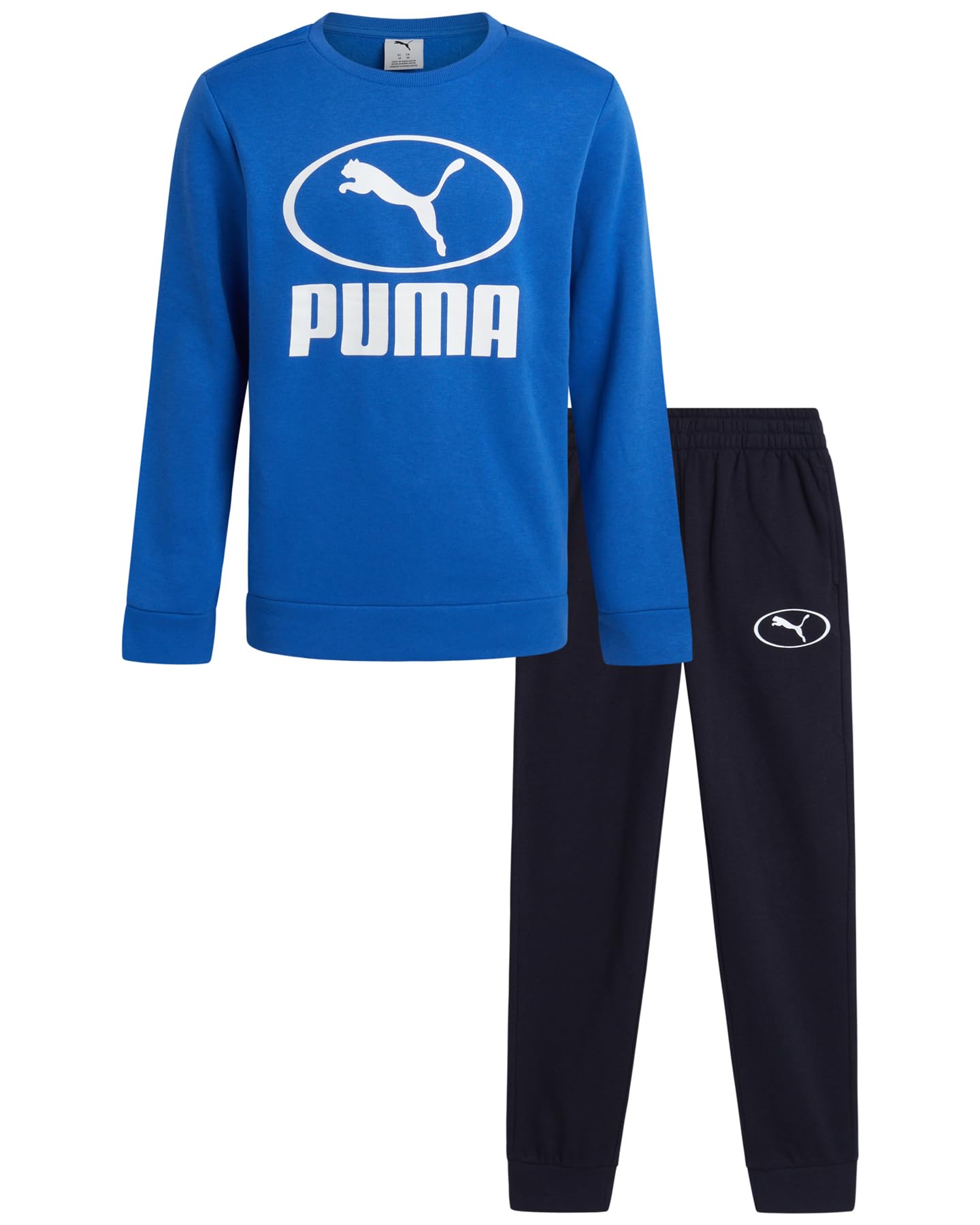 PUMA Boys Sweatpants Set - 2 Piece Soft Fleece Crewneck Pullover Boys Sweatshirts and Jogger Pants Kids Activewear Set (8-16)