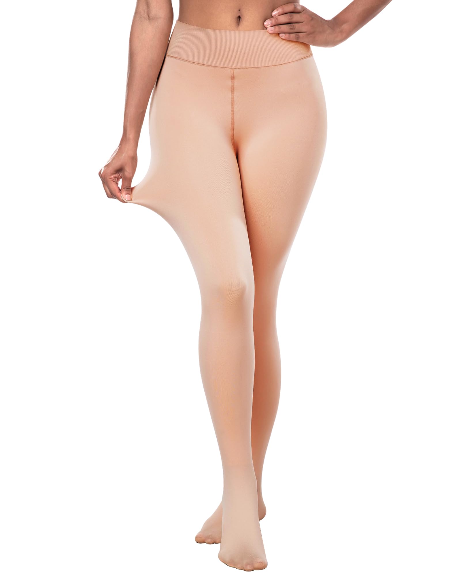 CHRLEISURE Women's Fleece Lined Tights - Fake Sheer Warm Pantyhose Thick Winter Leggings