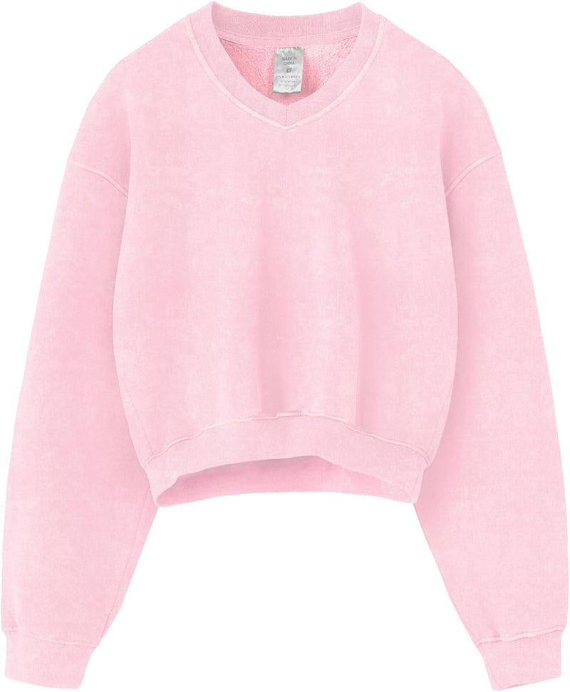 Hatant Sweatshirt for Women Acid Wash Athletic Hoodie Heritage Fleece V-neck Long Sleeve Hoodie Fleece Women Sweatshirt-41