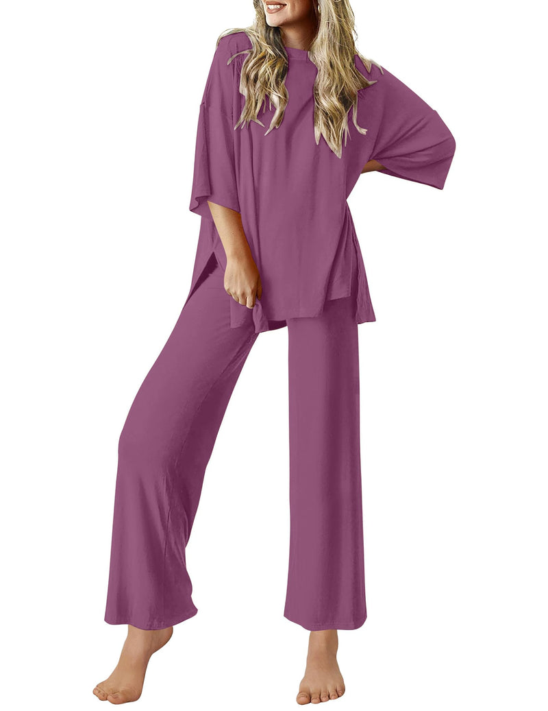 Ekouaer Lounge Sets for Women Short Sleeve Tops and Long Pants Soft Comfy Pajamas Set 2 Piece Outfits S-XXL-92