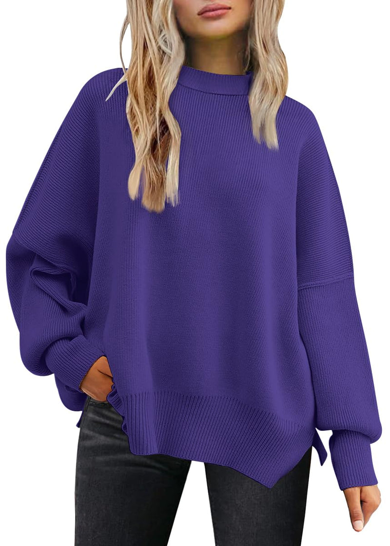 LILLUSORY Women's Oversized Batwing Sweaters 2025 Fall Outfits Trendy Crewneck Knit Side Slit Fashion Pullover Tops-59