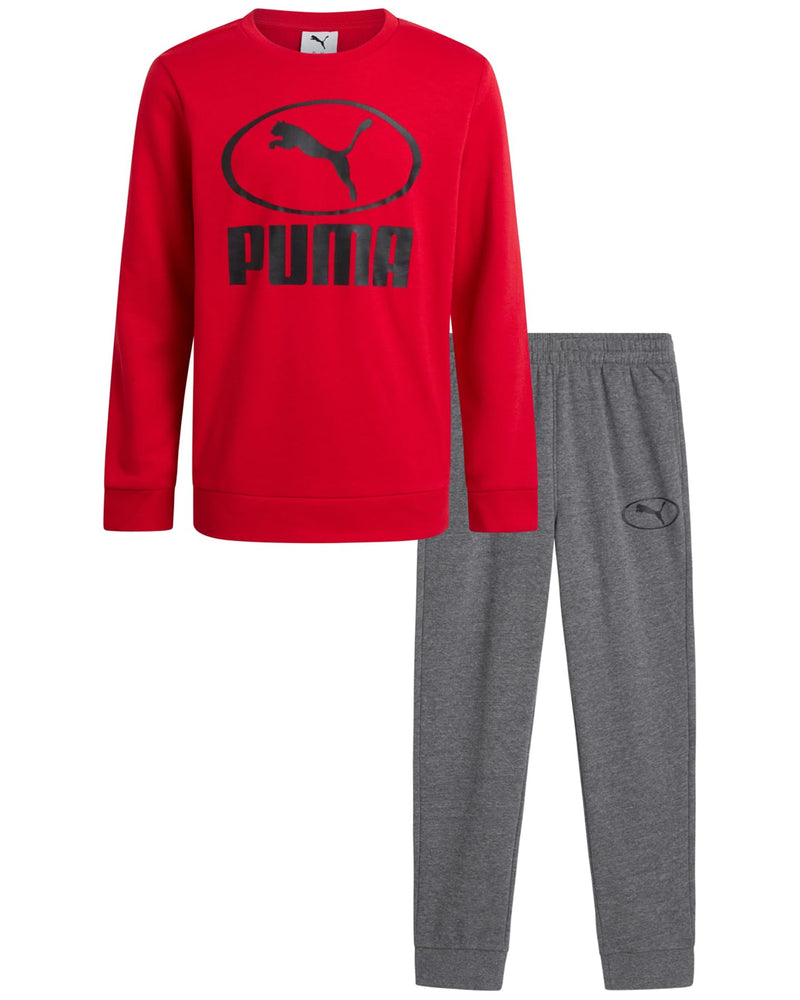 PUMA Boys Sweatpants Set - 2 Piece Soft Fleece Crewneck Pullover Boys Sweatshirts and Jogger Pants Kids Activewear Set (8-16)
