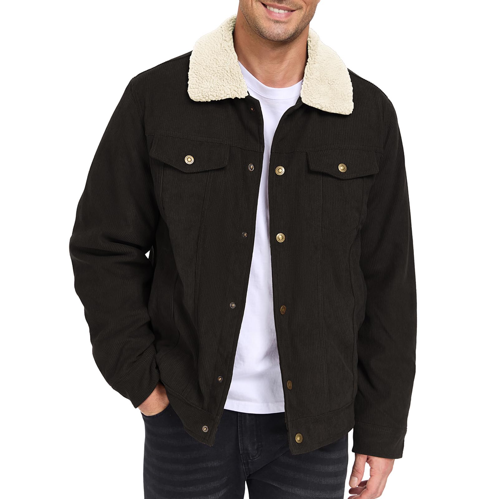 Men's Corduroy Jacket Fleece Sherpa Lined Winter Coats Trucker Cargo Jackets Warm Fur Collar Vintage