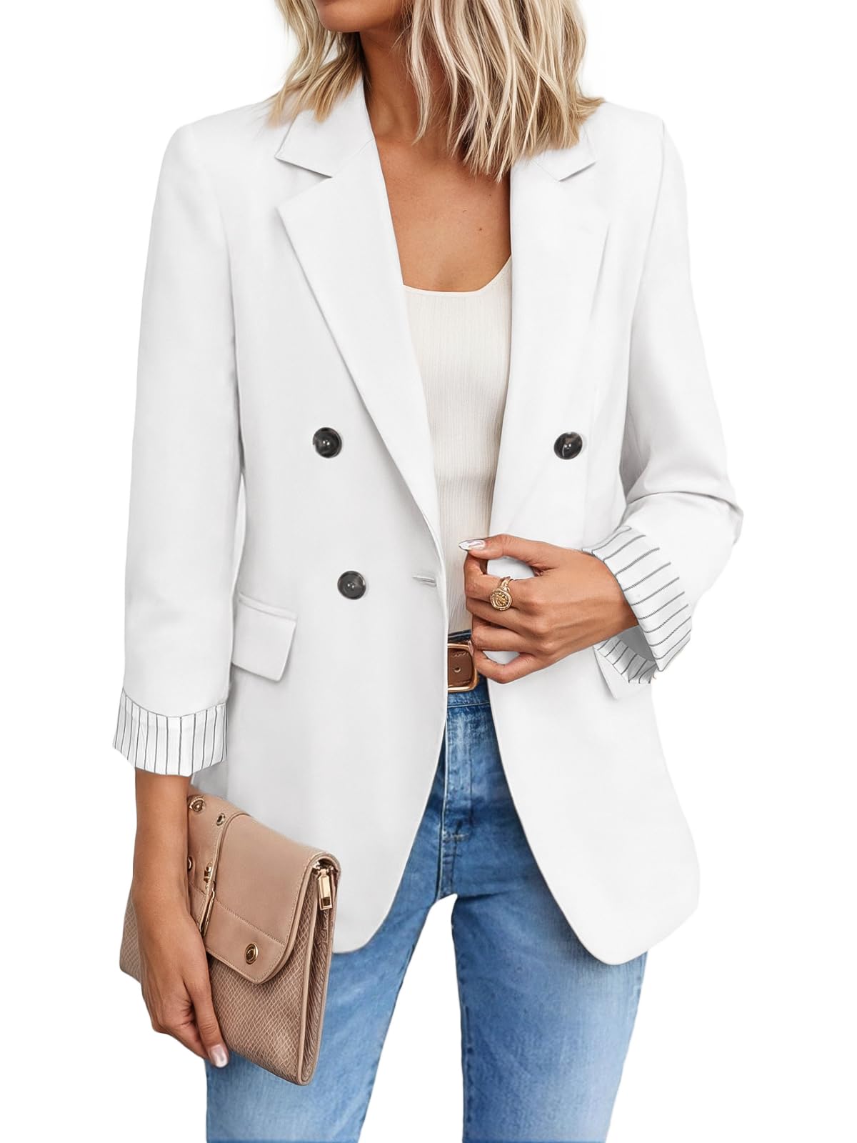 Mina Self 2026 Winter Women's Tweed Wool Blazer Jacket - Plaid Warm Fully Lined Fashion Business Casual Elegant Coat Pockets-17