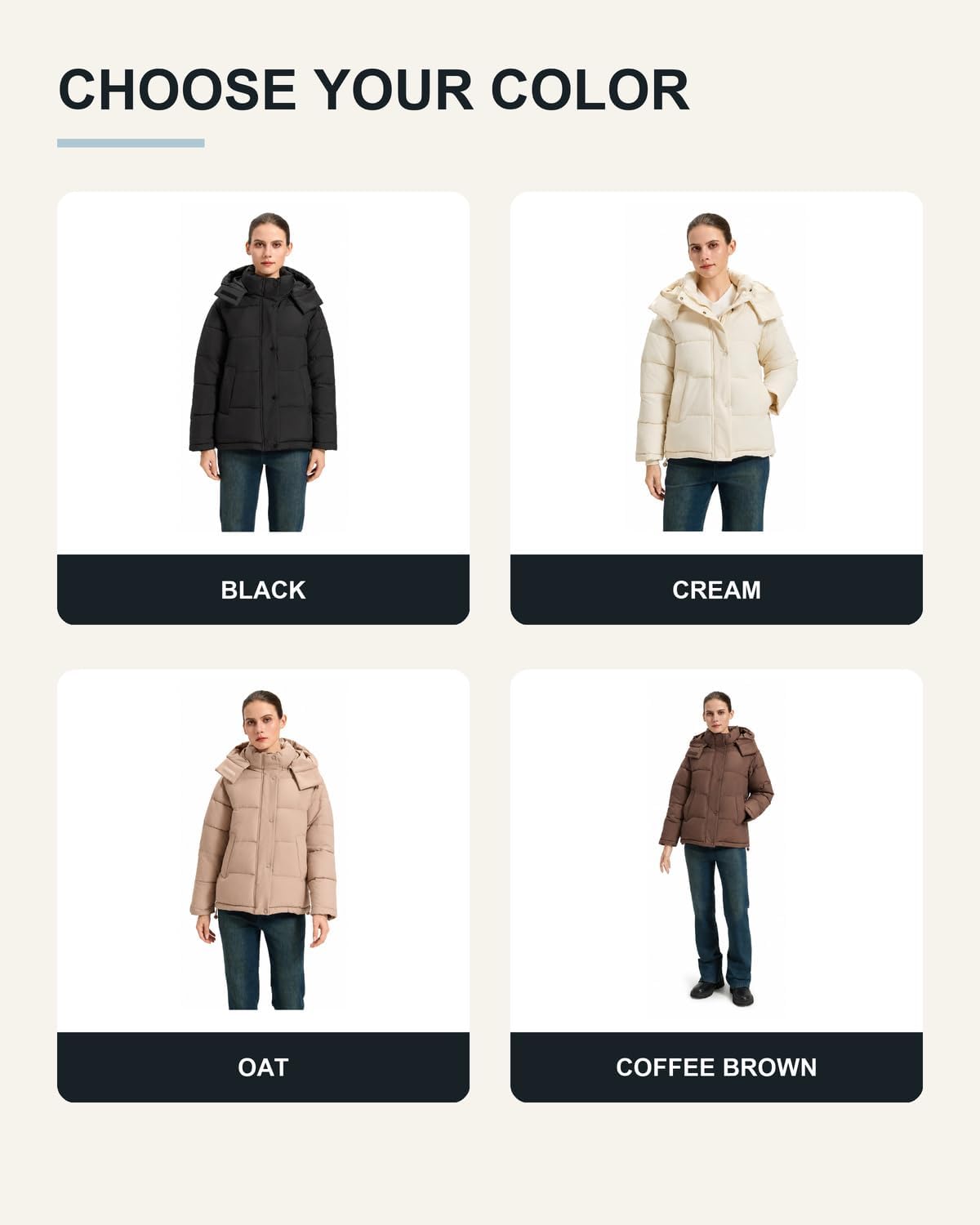 Women's Puffer Jacket, 2026 Trendy Winter Coat with Removable Hood
