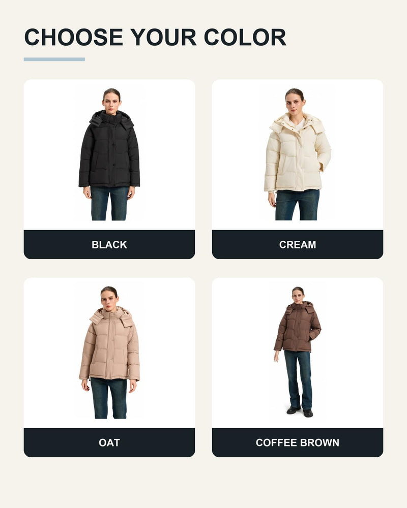Women's Puffer Jacket, 2026 Trendy Winter Coat with Removable Hood
