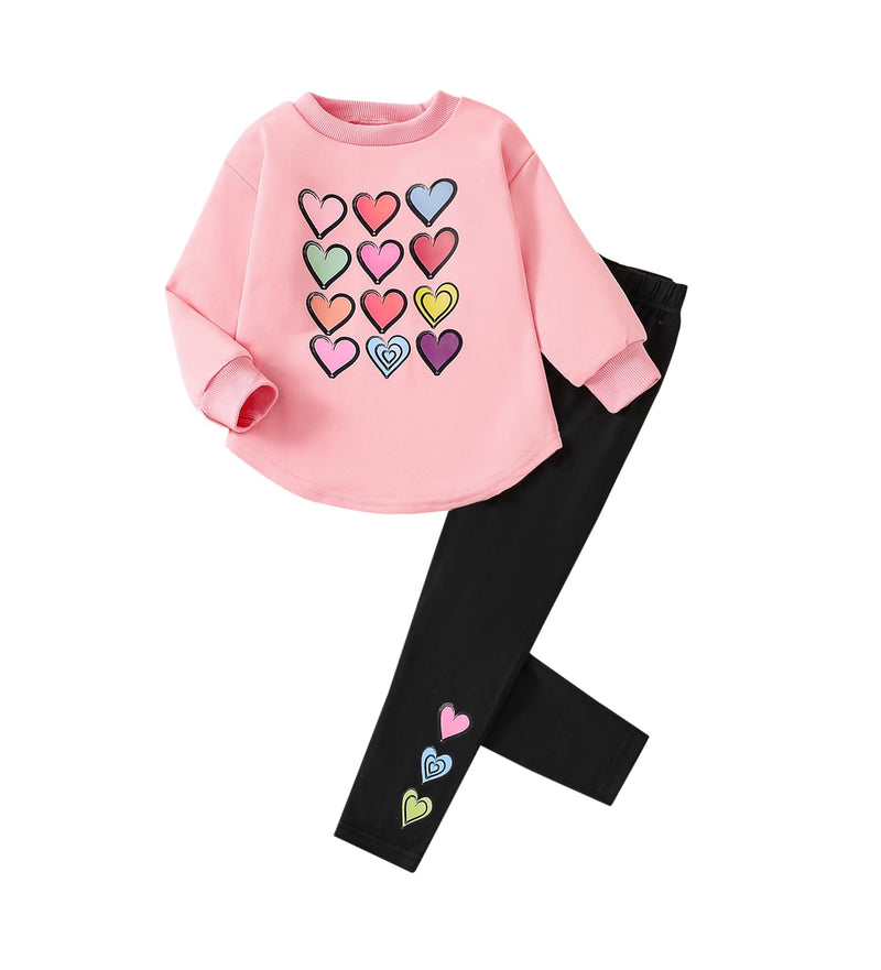 VeryNew Toddler Girl Clothes Sets, 2Pcs Cute Fall Outfit for Little Girls, Long Sleeve Top & Pants for Size 4-8T