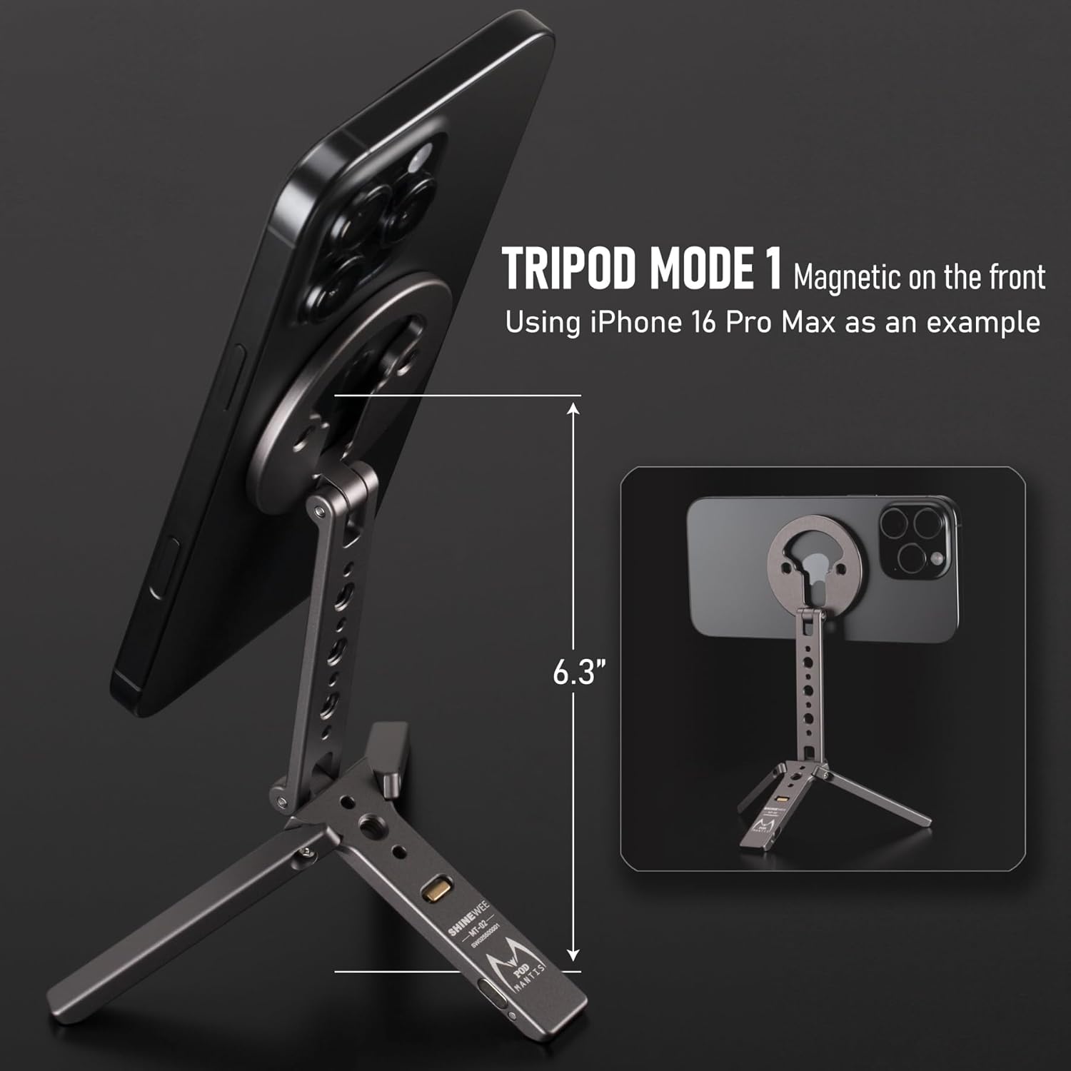 Ultra-Compact Magnetic Tripod for iPhone | Foldable Hook Design, 20 N52 Magnets, Cold Shoe & 1/4" Screw - Phone Stand for iPhone 12-17 & MagSafe Devices