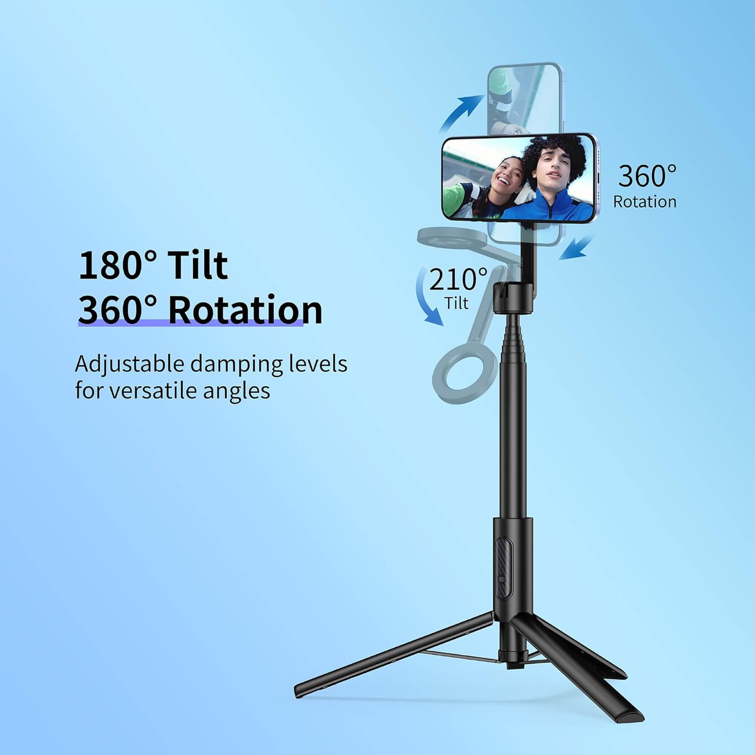 SEAJIC Magnetic Phone Tripod for iPhone 64" Selfie Stick with Remote and Metal Ring, Automatic Pop-up MagSafe Travel Tripod for Cell Phone Video Recording/Photography/Vlogging (Balck)