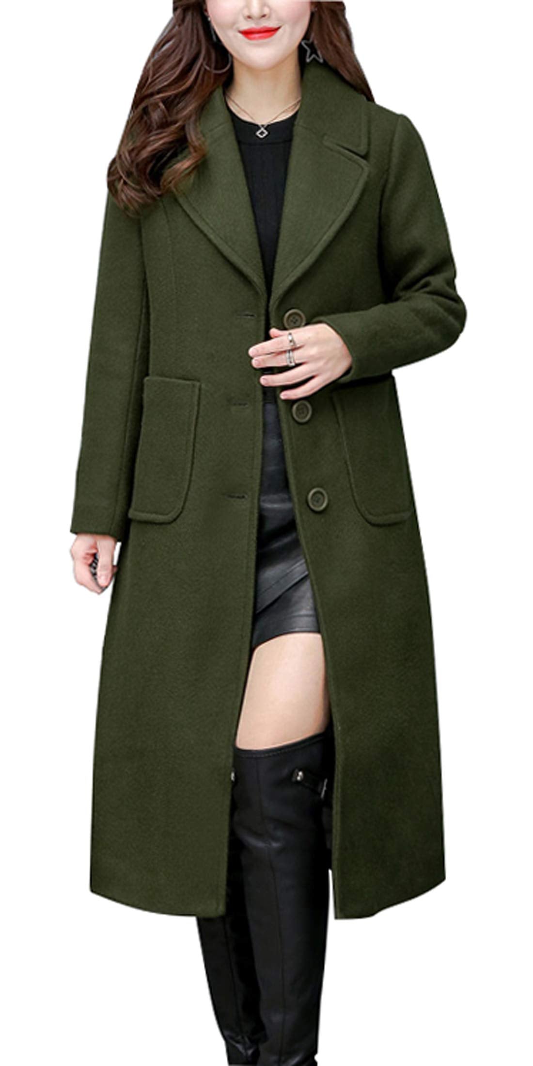 chouyatou Women's Big Notch Lapel Single Breasted Mid-Long Wool Blend Coat-22