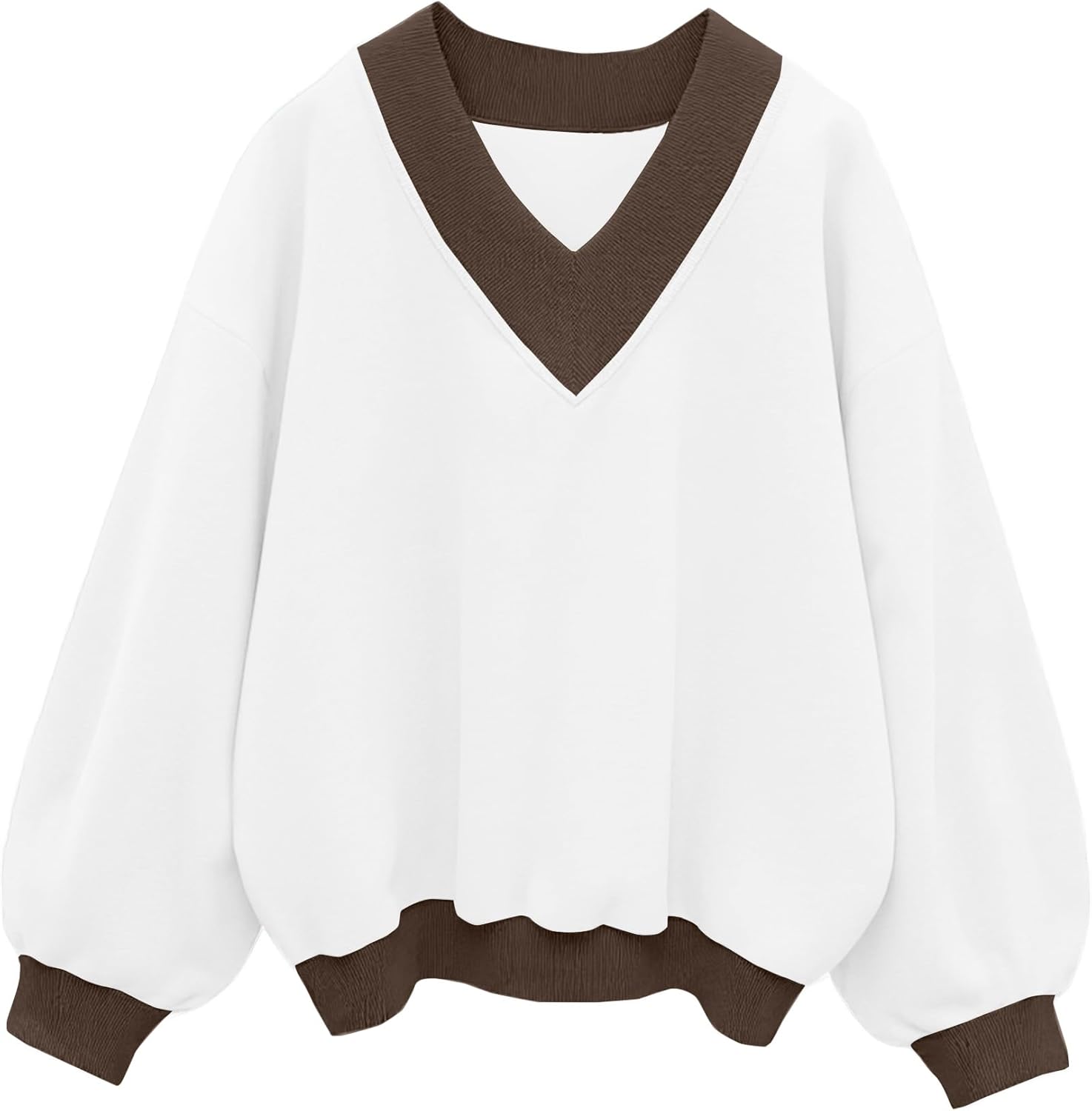 Hilinker Womens V Neck Oversized Sweatshirts Casual Drop Shoulder Long Sleeve Pullover Tops-57