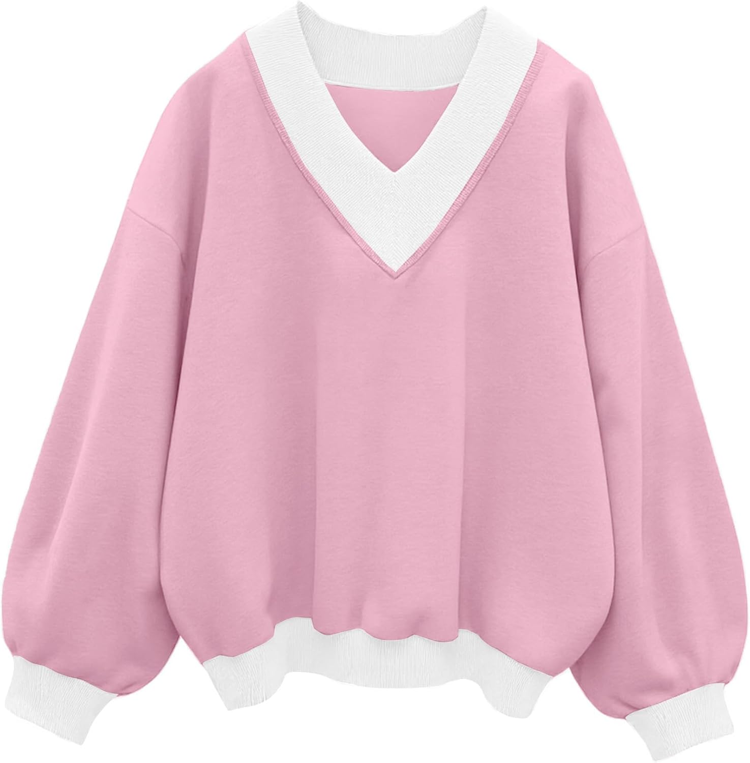 Hilinker Womens V Neck Oversized Sweatshirts Casual Drop Shoulder Long Sleeve Pullover Tops-48