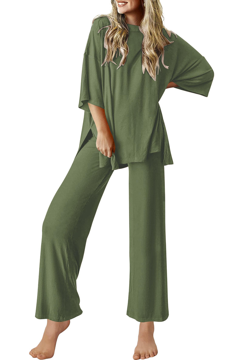 Ekouaer Lounge Sets for Women Short Sleeve Tops and Long Pants Soft Comfy Pajamas Set 2 Piece Outfits S-XXL-15