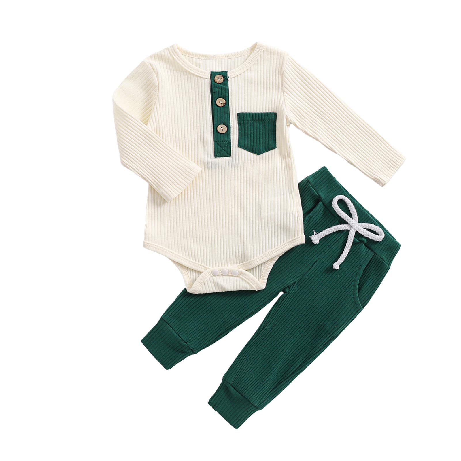 fhutpw Baby Boy Clothes 3 6 12 18 Months Ribbed Knitted Long Sleeve Romper and Pants Sets Newborn Fall Splicing Color Outfits