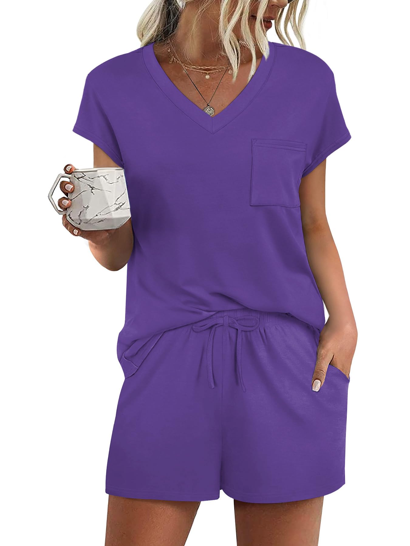 RUMIA Pajamas for Women 2 Piece Cap Sleeve Lounge Short Sets with Pockets (S-3XL)-15