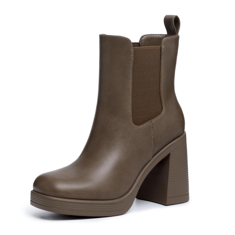 Athlefit Women's Chelsea Platform Boots High Chunky Heel Square Toe Boots Fashion Slip On Elastic Heeled Ankle Booties-14