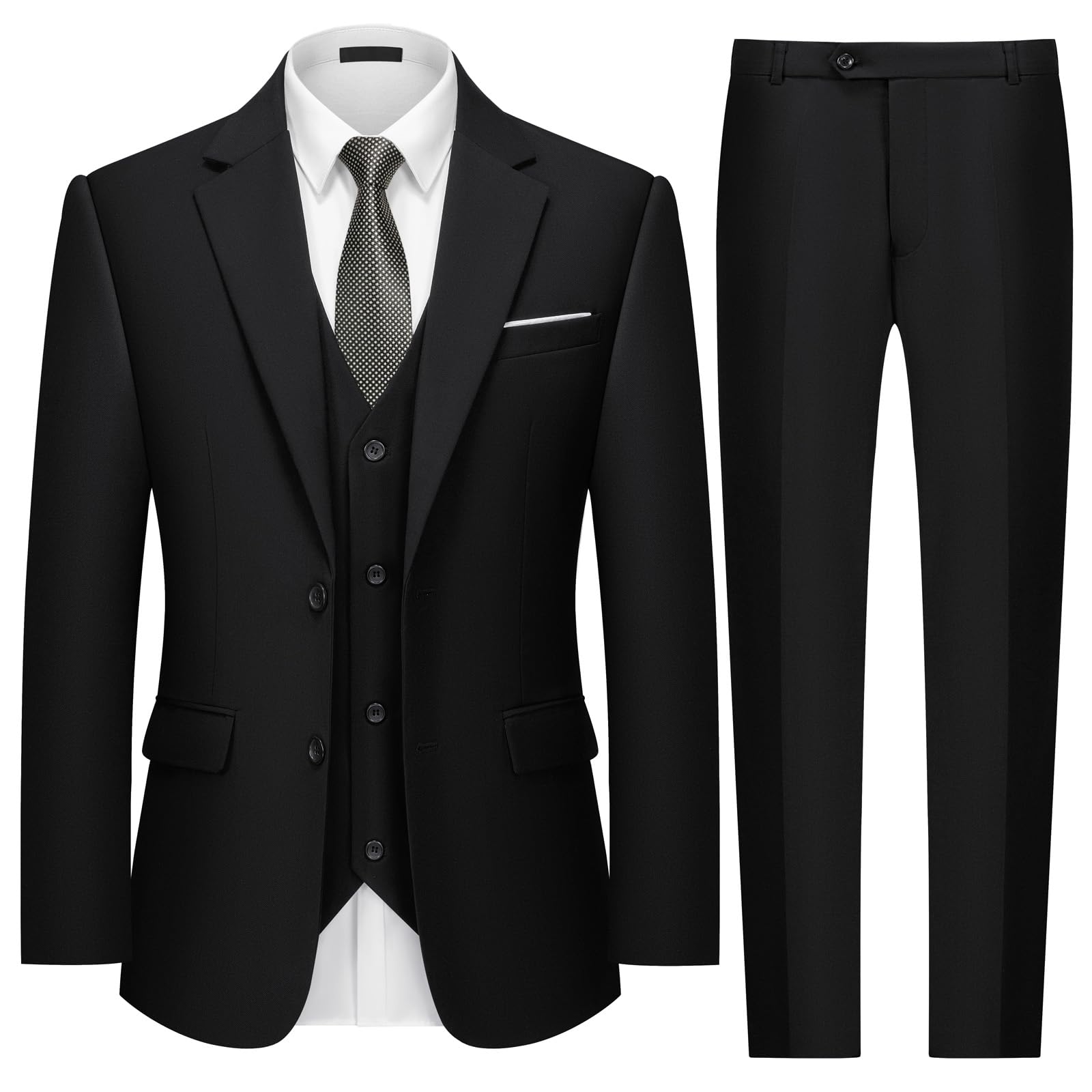 MAGE MALE Mens Two Button 3-Piece Suits Slim Fit Tuxedo Set with Blazer Jacket Vest & Pants for Wedding Prom Business-47