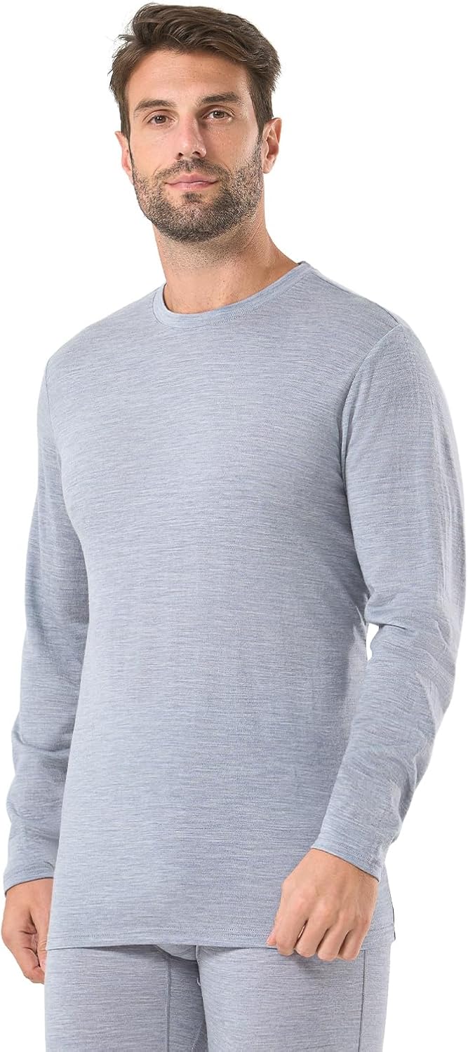 Merino Protect 100% Merino Wool Base Layer Mens Long Sleeve Shirts Soft Thermal Underwear for Hunting Hiking-23