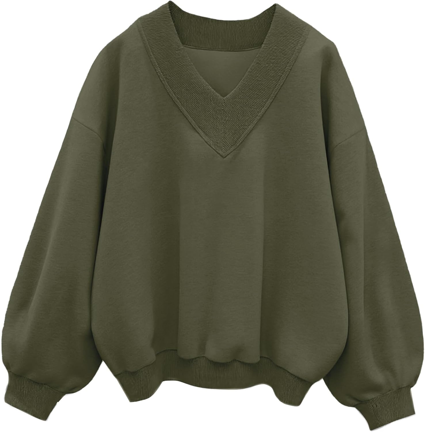 Hilinker Womens V Neck Oversized Sweatshirts Casual Drop Shoulder Long Sleeve Pullover Tops-80