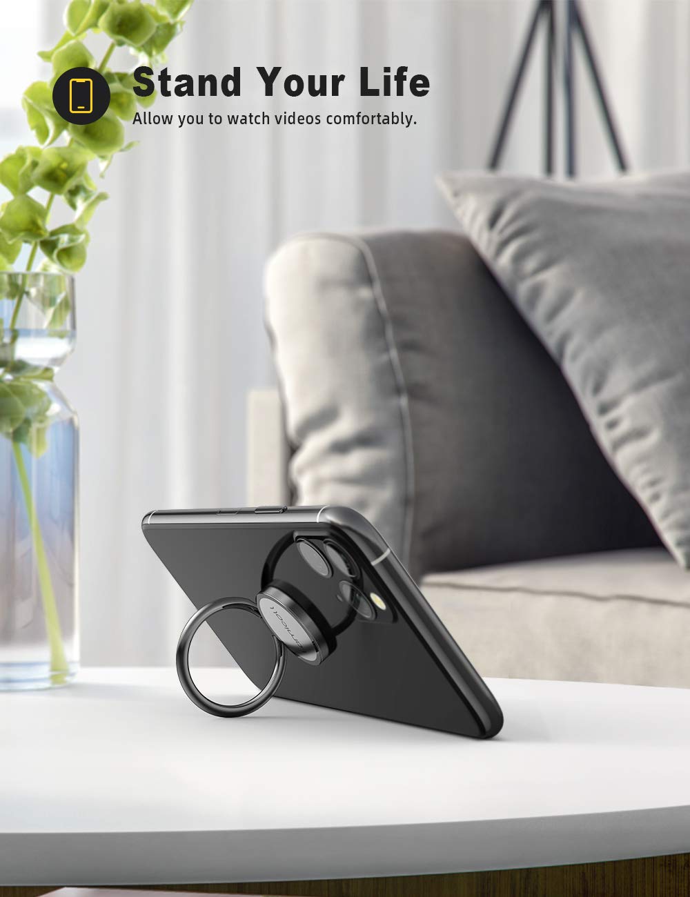 Lamicall Cell Phone Ring Holder Stand - Phone Finger Gip Kickstand, 360° Rotation Polished Metal Grip for Magnetic Car Mount, Fit for iPhone 17/16/15/14 Pro Max Air, Android Smartphone Accessories
