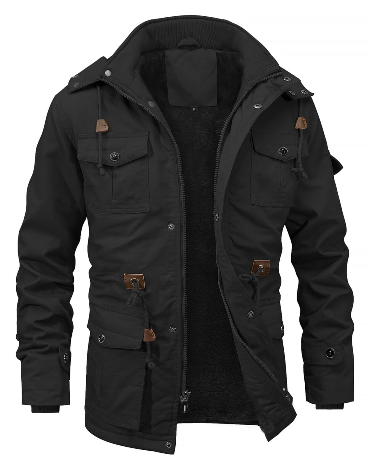 INVACHI Men's Winter Military Jacket, Fleece Lined Hooded Cargo Coat