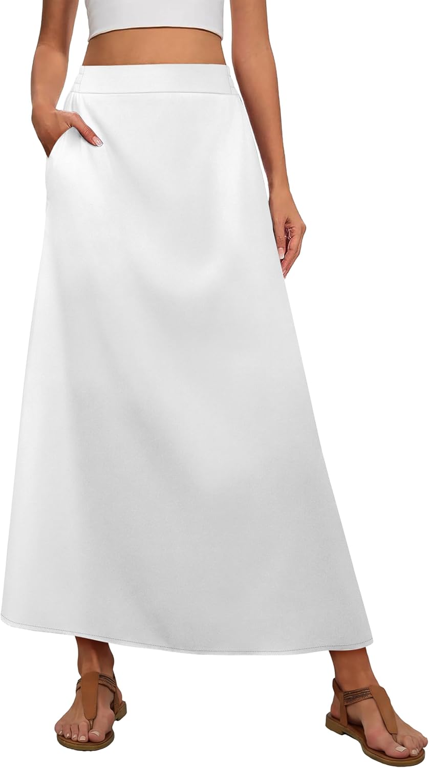 OFEEFAN Womens Maxi Long Skirts with Pockets Stretchy Spring Summer Boho Casual Flowy Trendy