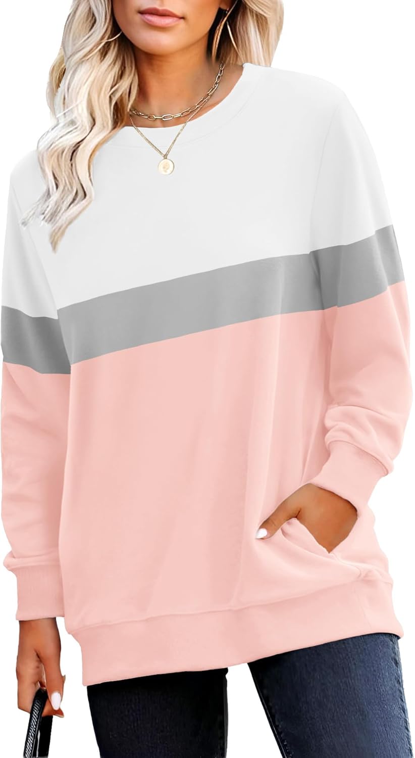 RUMIA Crewneck Fall Sweatshirts for Women Trendy- Women's Plain Long Sleeve Pullover Tops with Pockets Fashion-3