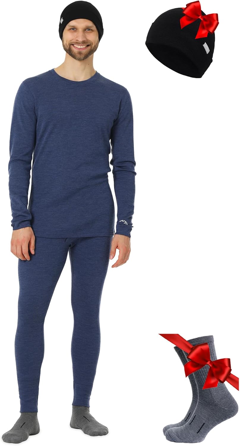 Merino.tech Merino Wool Base Layer Mens Set - Heavyweight, Midweight, Lite Merino Wool Thermal Underwear For Men Top, Bottom-30