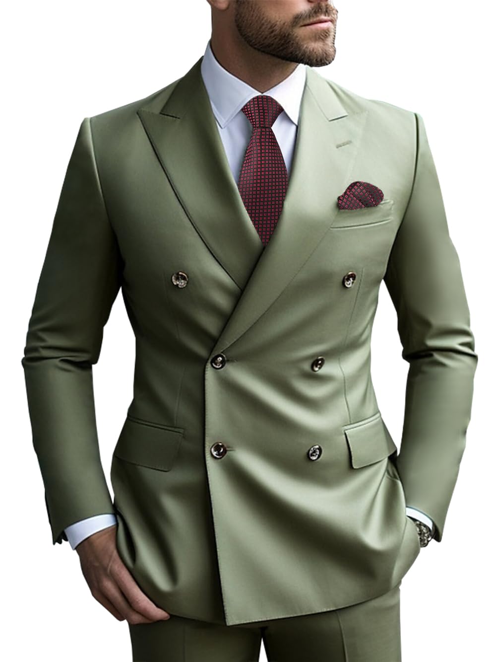 2 Piece Double Breasted Men Suit Slim Fit Mens Double Breasted Blazer Pants Sets Wedding Suit Prom Suits-43