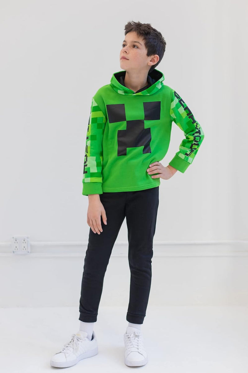 Minecraft Creeper Fleece Pullover Hoodie and Pants Outfit Set Little Kid to Big Kid
