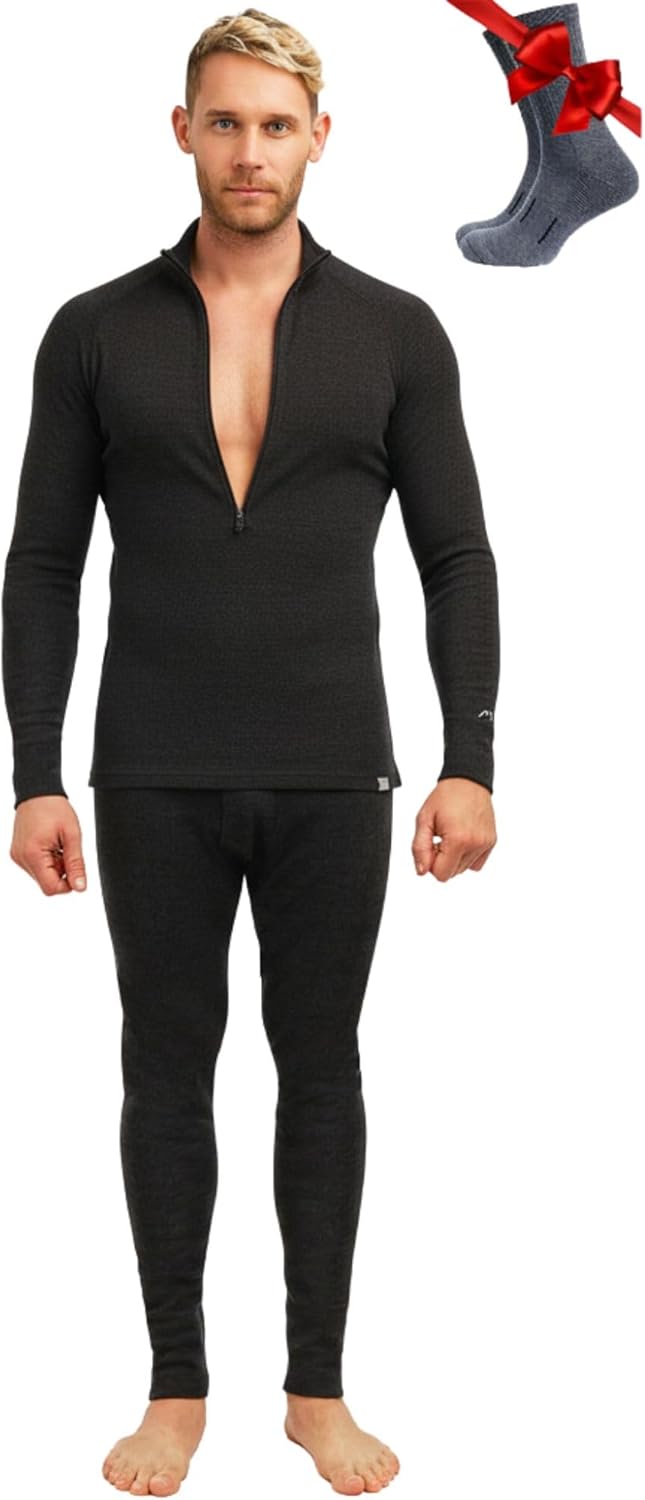 Merino.tech Merino Wool Base Layer Mens Set - Heavyweight, Midweight, Lite Merino Wool Thermal Underwear For Men Top, Bottom-36