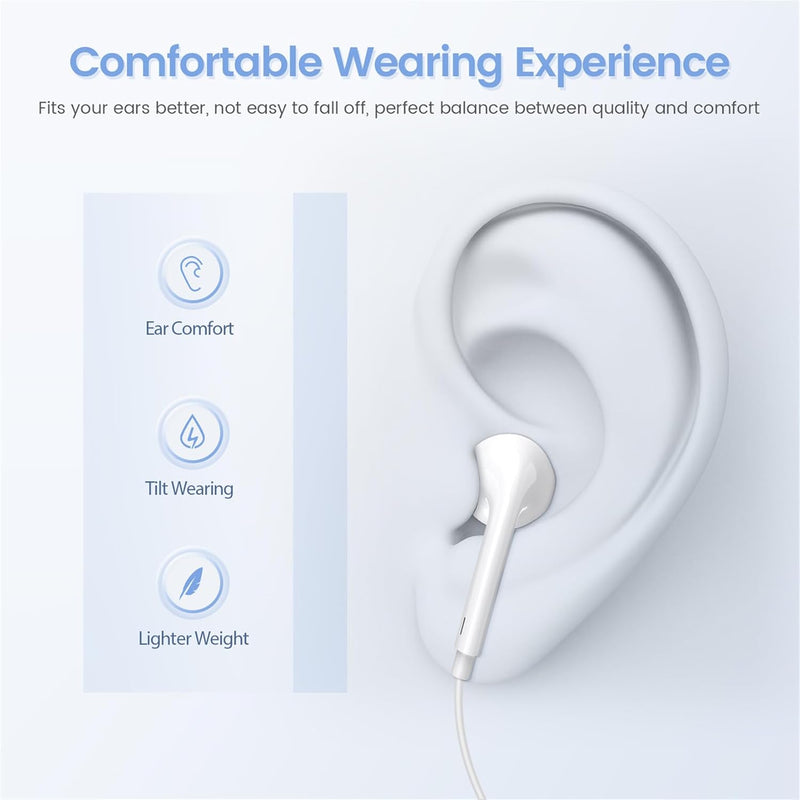 2 Pack-USB C Headphones for iPhone 17/16/15, Type C Earbuds Wired Earbuds with Microphone & Remote Control Noise Cancelling Earphones, Compatible with iPhone 17/16/15 Pro Max, iPad, Most USB C Jack