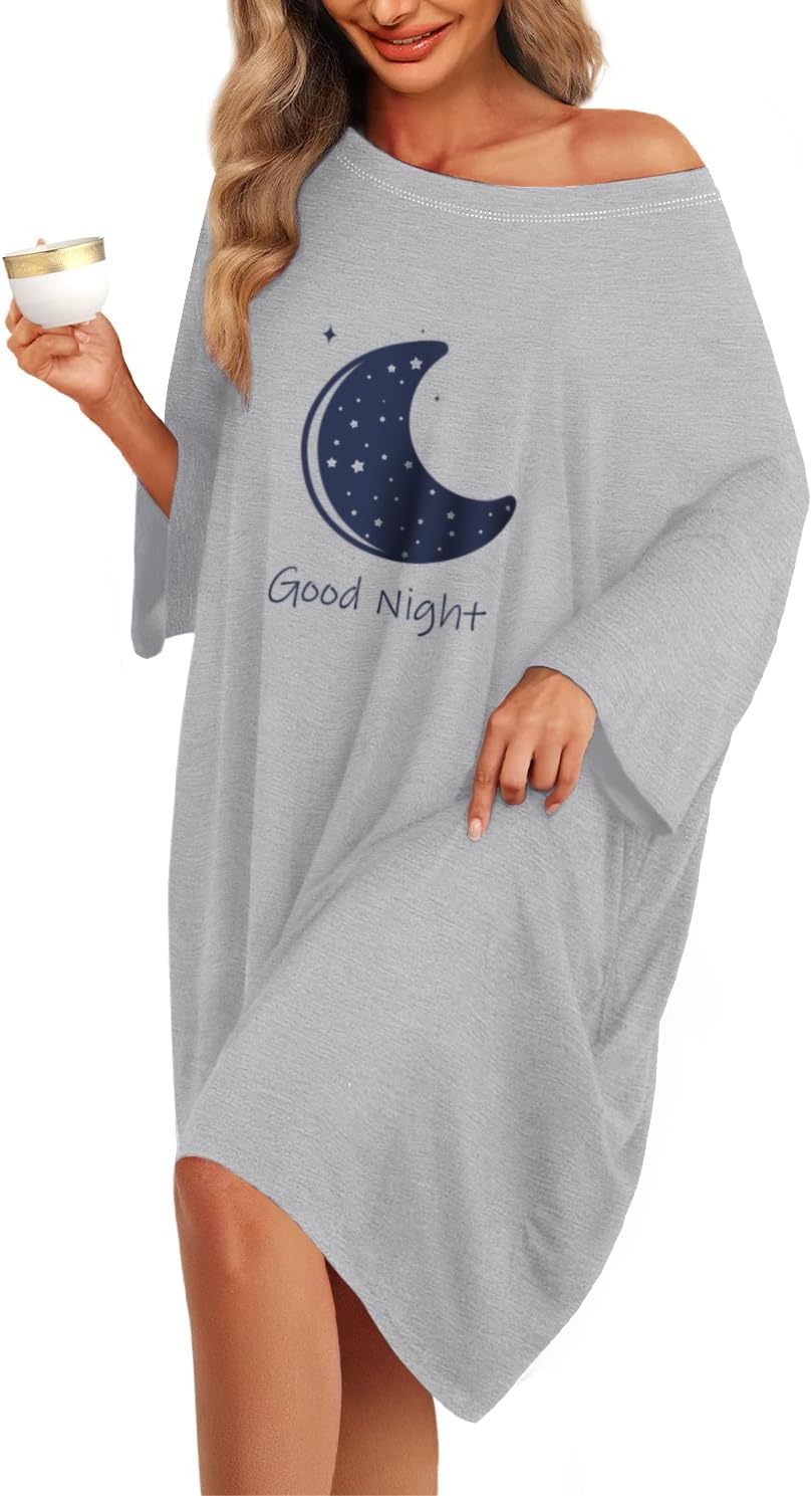 KFUBUO Plus Size Nightgowns for Women Oversized Sleep Tshirts Dress Short Sleeves Sleepwear With Pocket Fit S-5XL-2