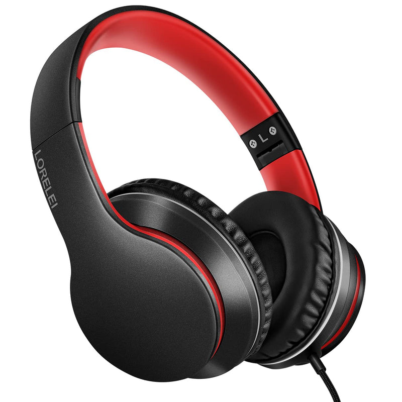 LORELEI X6 Over-Ear Wired Stereo Bass Headphones with Microphone, Lightweight, Foldable & Portable with 1.45M No-Tangle for Smartphone, Tablet, MP3/4, Space Black