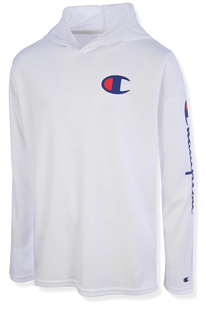 Champion Boys Long Sleeve Hooded Tee Shirt Lightweight Tech Fabric Athletic T-Shirt for Kids