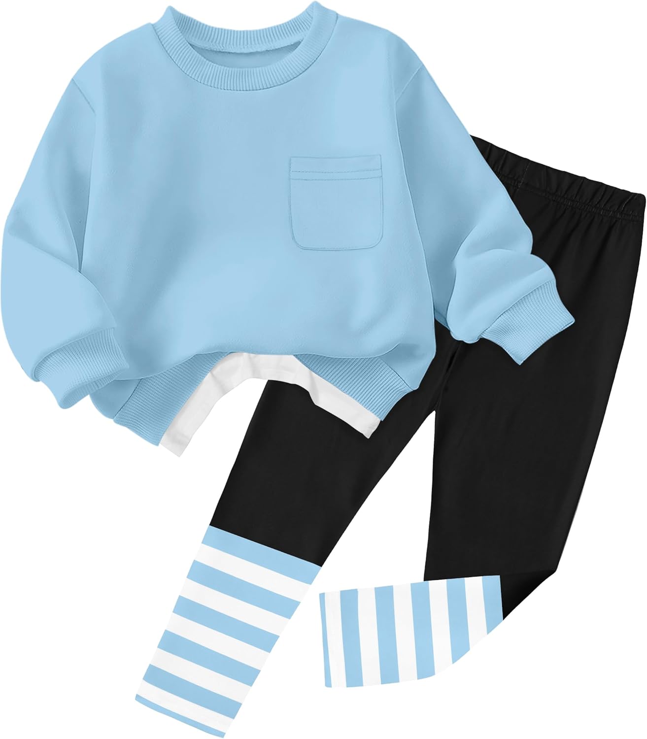 NAPU Little Girls Clothes 2Pcs Girls Outfits Pullover Sweatsuit Patchwork Striped Leggings Pants Set Fall Winter Clothes 2-8Y