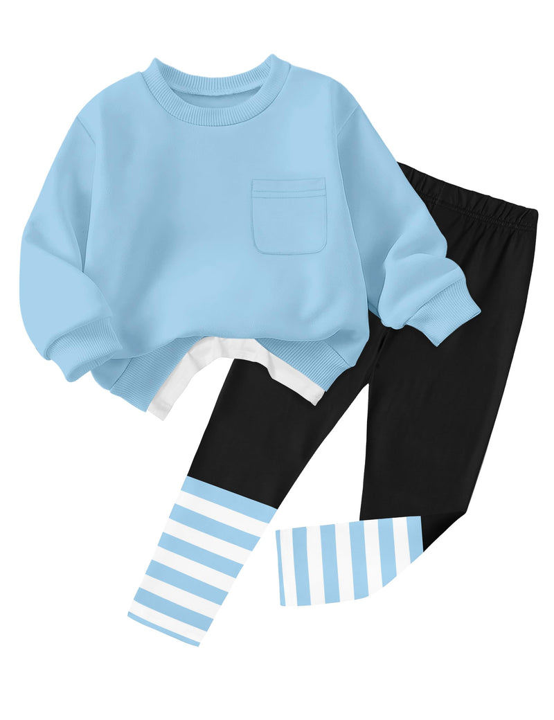 NAPU Little Girls Clothes 2Pcs Girls Outfits Pullover Sweatsuit Patchwork Striped Leggings Pants Set Fall Winter Clothes 2-8Y-30