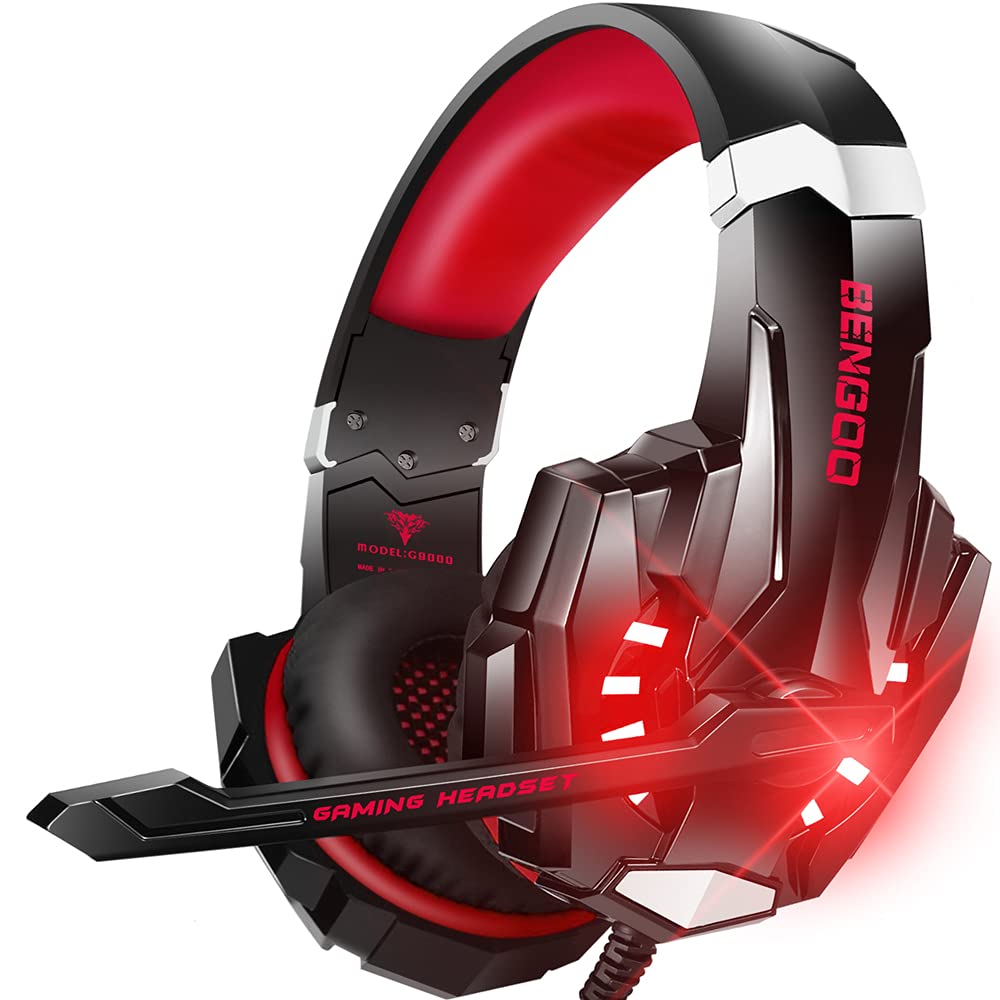 BENGOO G9000 Stereo Gaming Headset for PS4, PC, Xbox One Controller, Noise Cancelling Over Ear Headphones with Mic, LED Light, Bass Surround, Soft Memory Earmuffs (Orange)