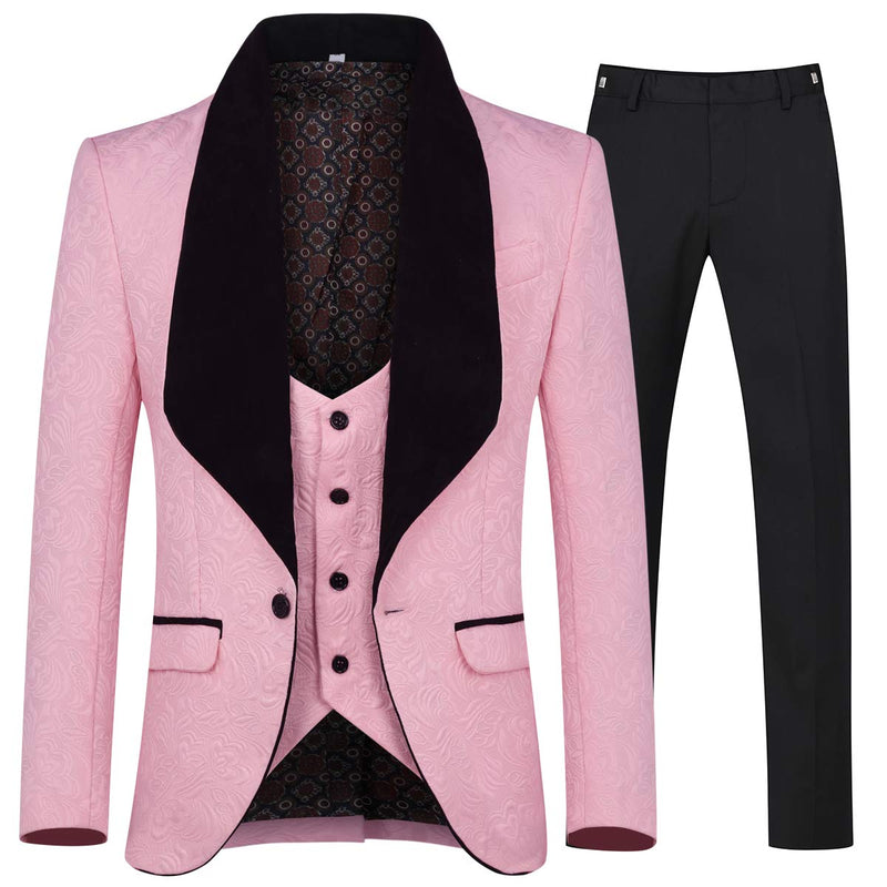 YFFUSHI Men's 3 Piece Suit Slim Fit Jacquard Tuxedo 1 Button Shawl Collar Blazer Vest & Pants for Wedding Formal Prom-20