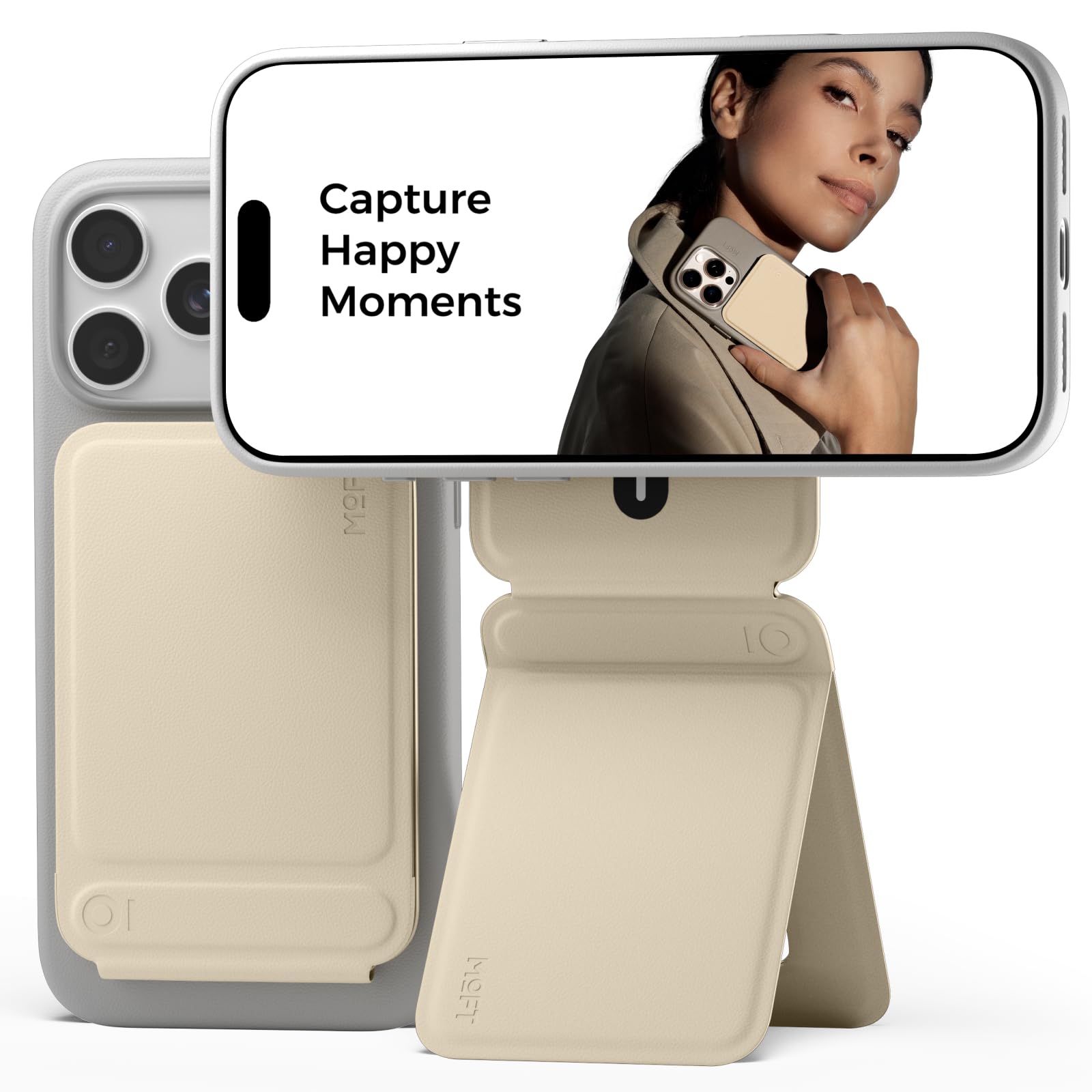 MOFT Phone Tripod Stand Selfie Stick for iPhone, Multi-Angles iPhone Stand, Lightweight & Portable Phone Holder, Strong Magnets, MOVAS Vegan Leather, Travel Essentials, Seafoam (Without Card Slot)