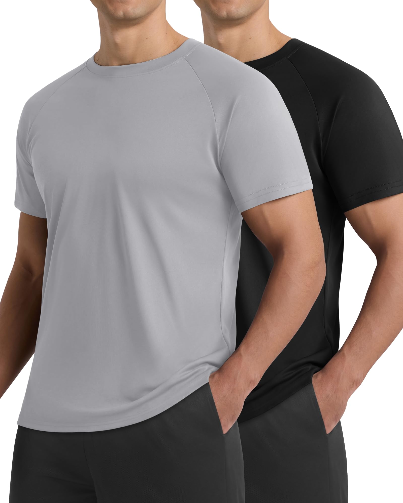 2 Pack Workout Shirts for Men - Black Casual Quick Dry Moisture Wicking Men's T-Shirts for Gym Running Athletic