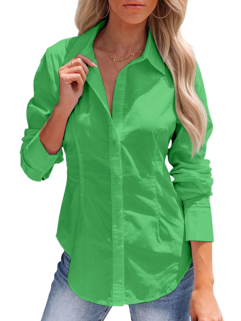 siliteelon Women's Button Down Shirts Long Sleeve Dress Shirts Wrinkle Free Collared Work Office Solid Blouses Corset Tops-88